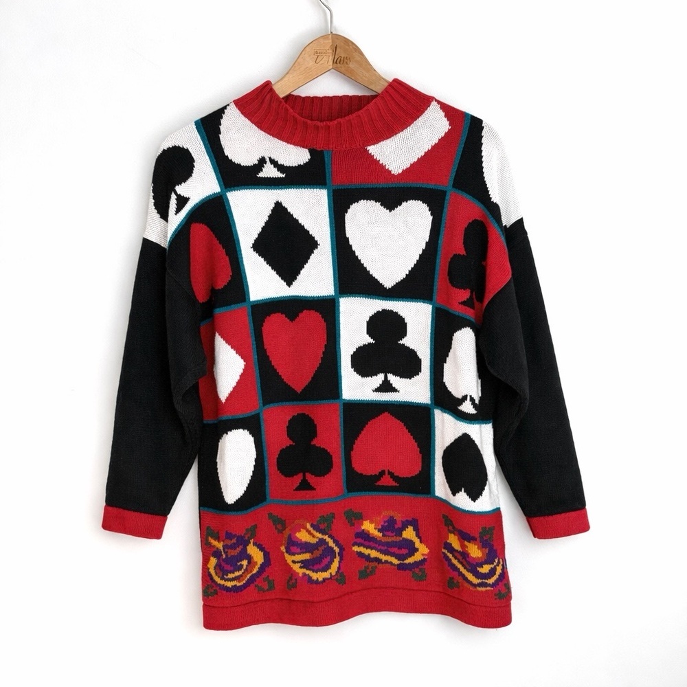 Vintage Playing Card Sweater - 100% Cotton - Size SP (Fits M)